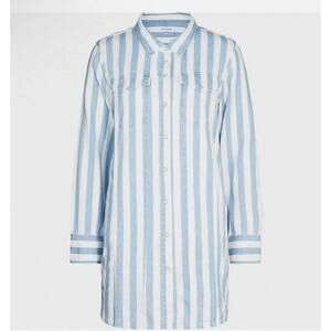 Good American Blue White Shirt Dress Cotton Striped Collared Pearl Snap Size 0